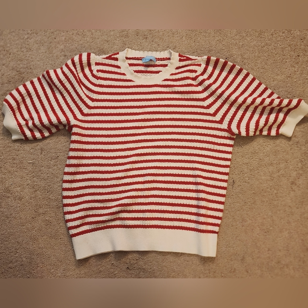 Draper James Red and White Striped Crewneck Sweater